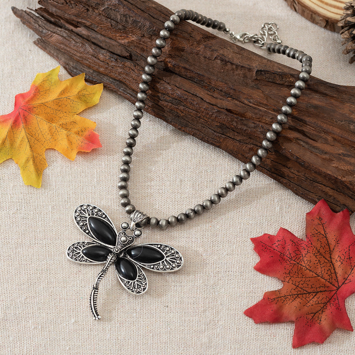 Wholesale Western style vintage dark turquoise animal dragonfly necklace