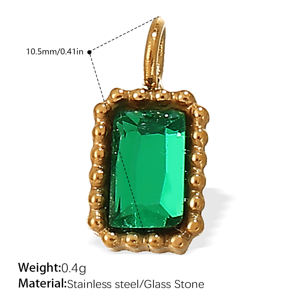 Wholesale Stainless steel 18K gold-plated geometric colorful gemstone rectangular star pendant necklace