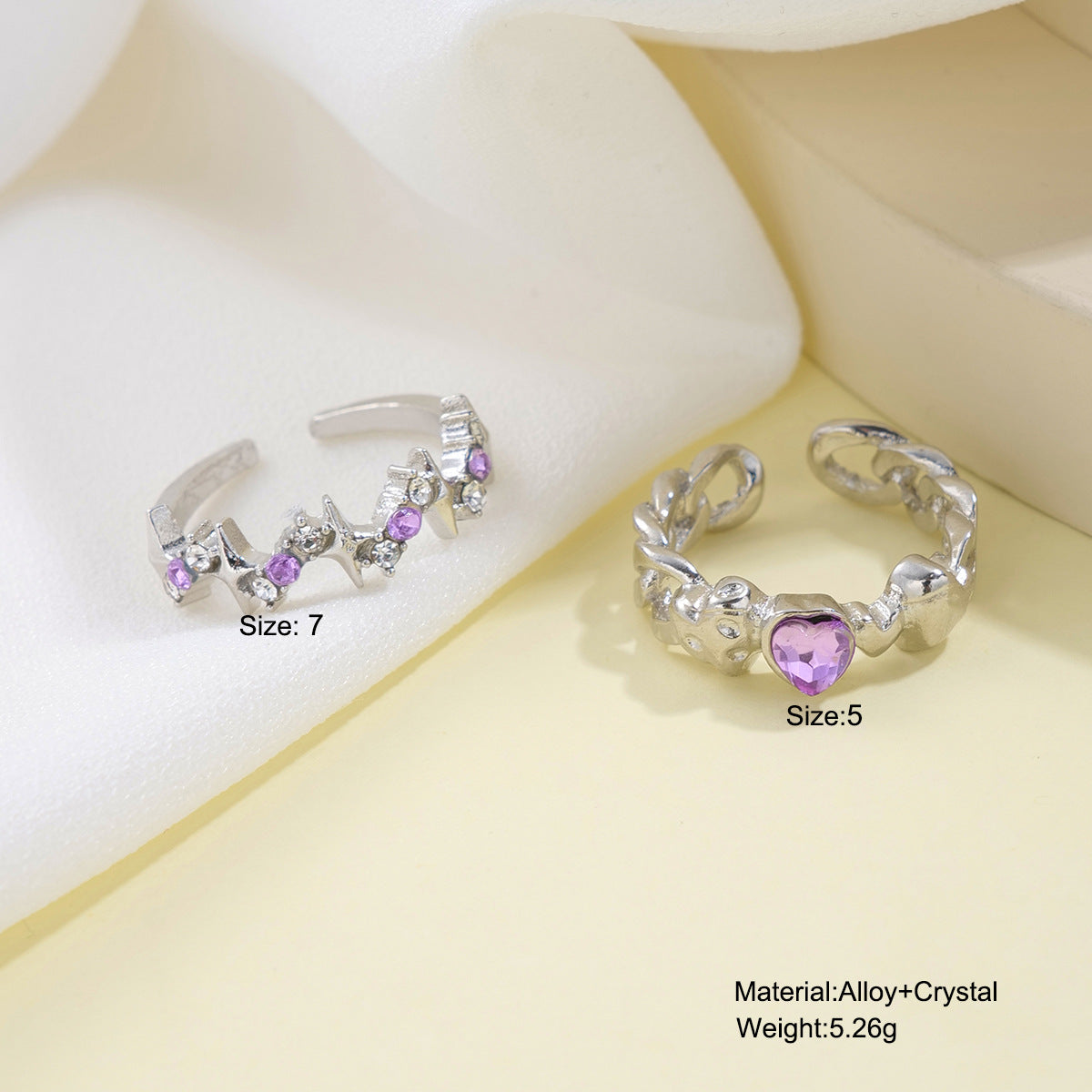 Wholesale Valentine's Day Purple Diamond Love Opening Alloy Ring