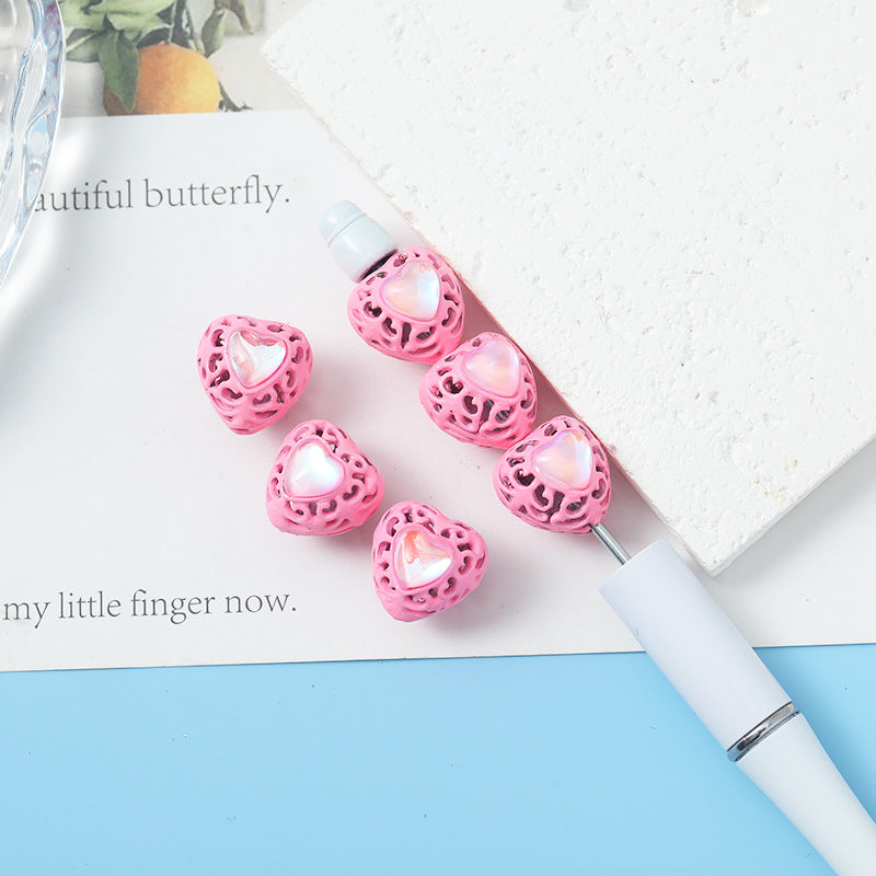 Wholesale 10pcs Alloy Hollow Love Cat's Eye Straight Hole Beads