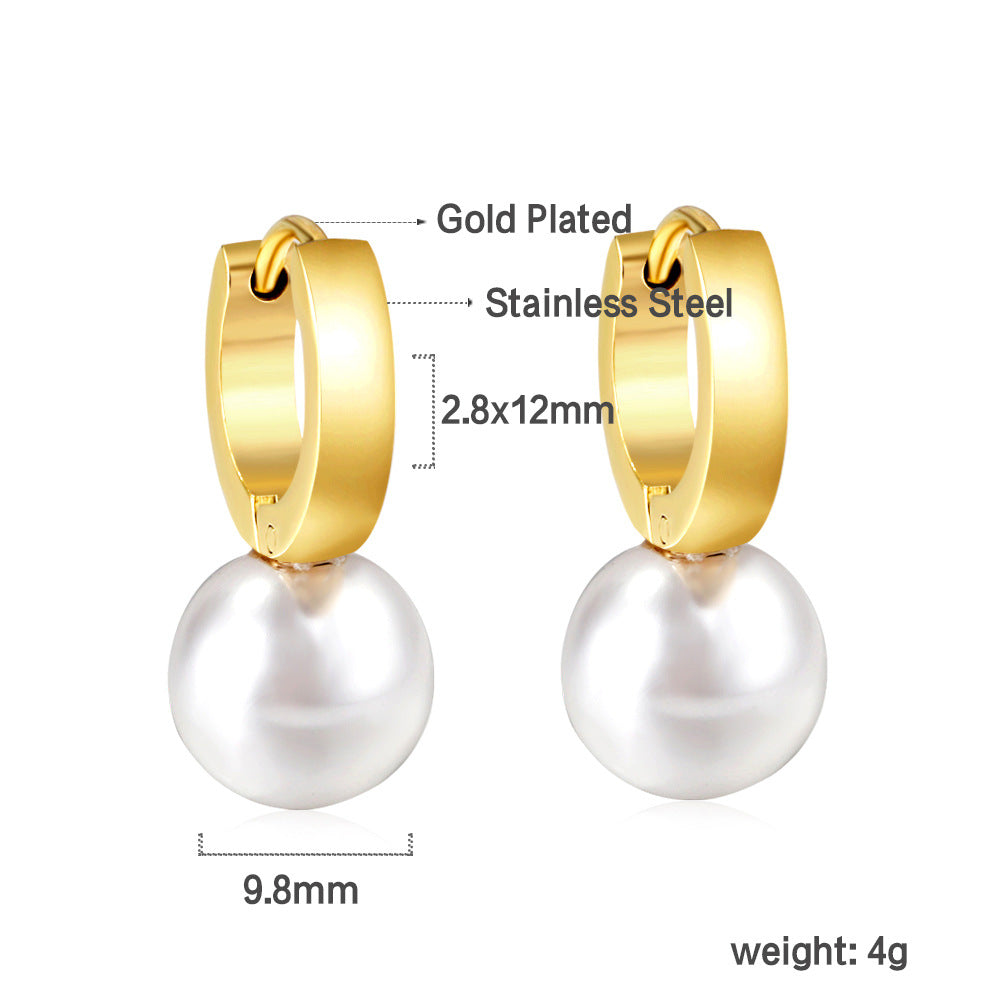 Wholesale 18k gold stainless steel earrings inlaid with pearls