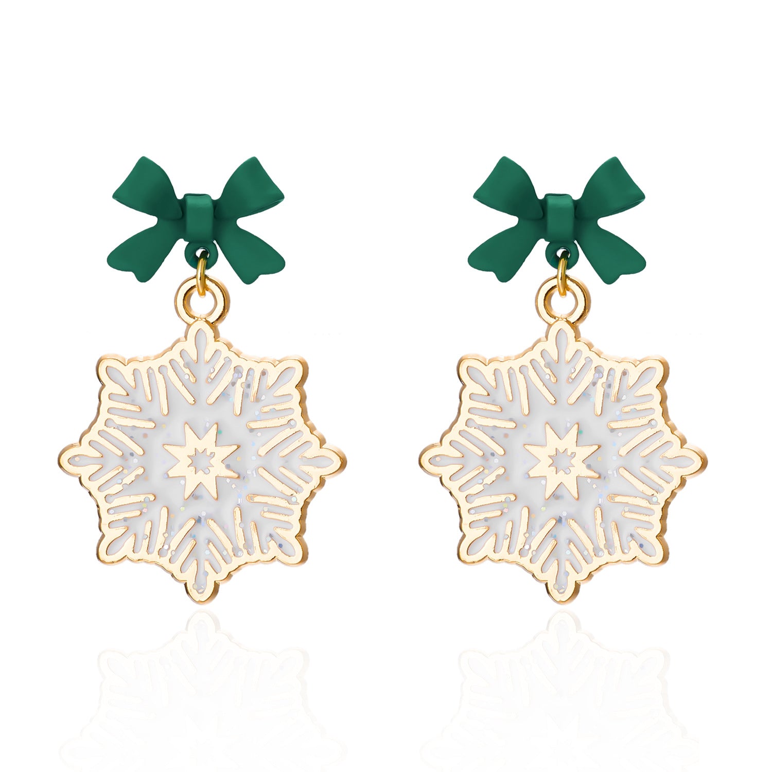 Wholesale Christmas Drip Oil Bow Knot Hollow Snowflake Alloy Earrings