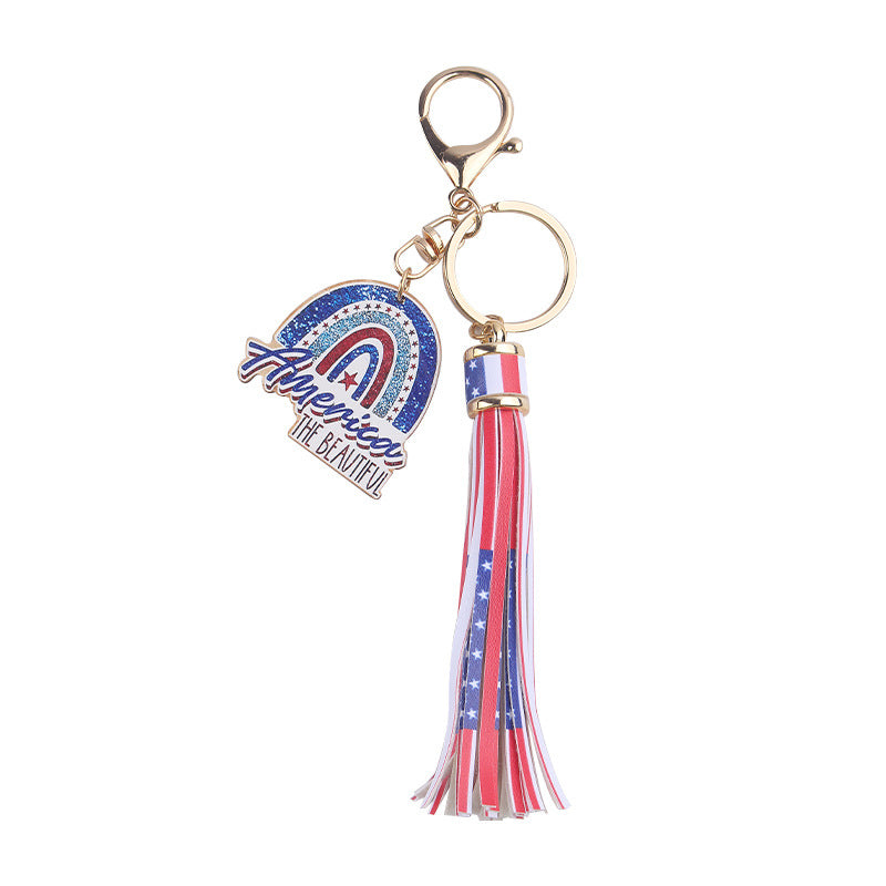 Wholesale American Independence Day Wooden Sign Tassel Keychain