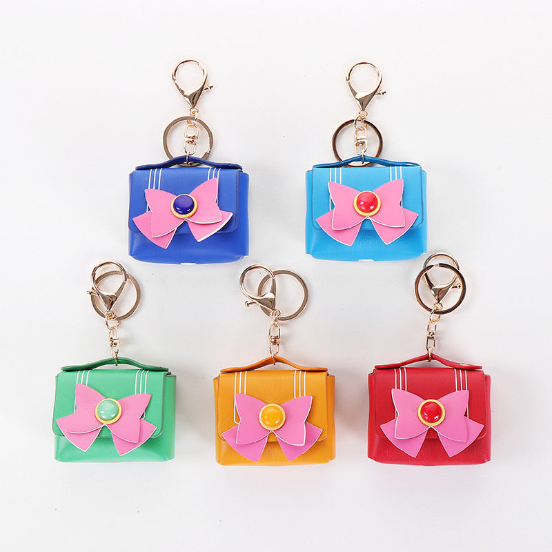 Wholesale Agate bow leather car key pendant earphone bag coin purse keychain