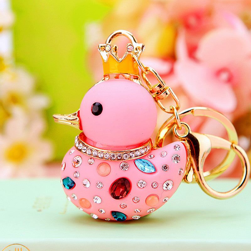 Wholesale Cute Crystal Studded Little Yellow Duck Car Keychain Bag Charm For Women Boutique Resale Decorative Accessory