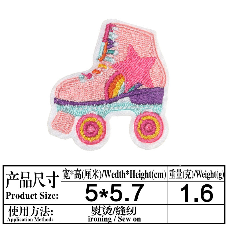 Wholesale Cloth Stickers French Fries Vase Computer Embroidery Stickers Skates Patch Stickers Garment Bag Decorative Appliques