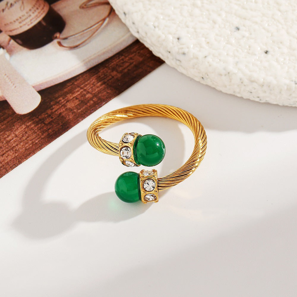 Wholesale Stainless Steel Zircon Geometric Open Ring
