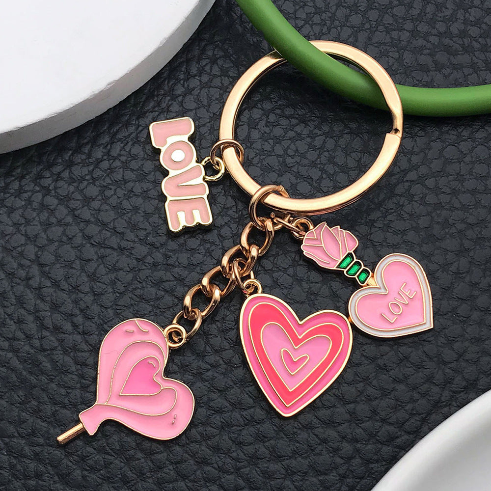 Wholesale Cute Pink Love Rose Potion Metal Keychain