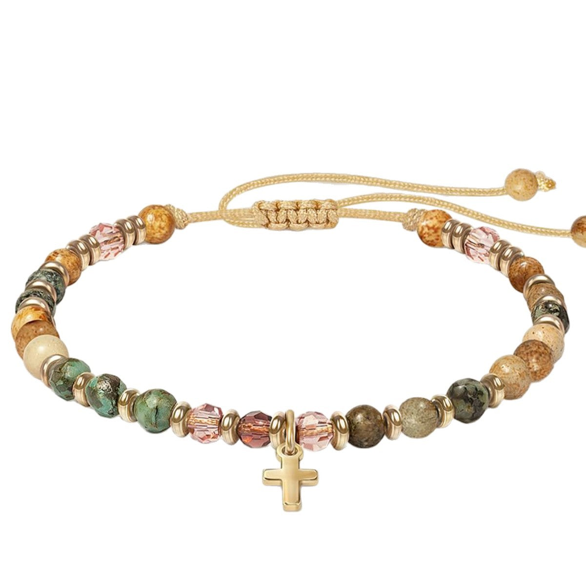 Wholesale Trendy Natural Stone Cross Pendant Bracelet For Women Handmade Beaded Jewelry Gift For Boutique Resale