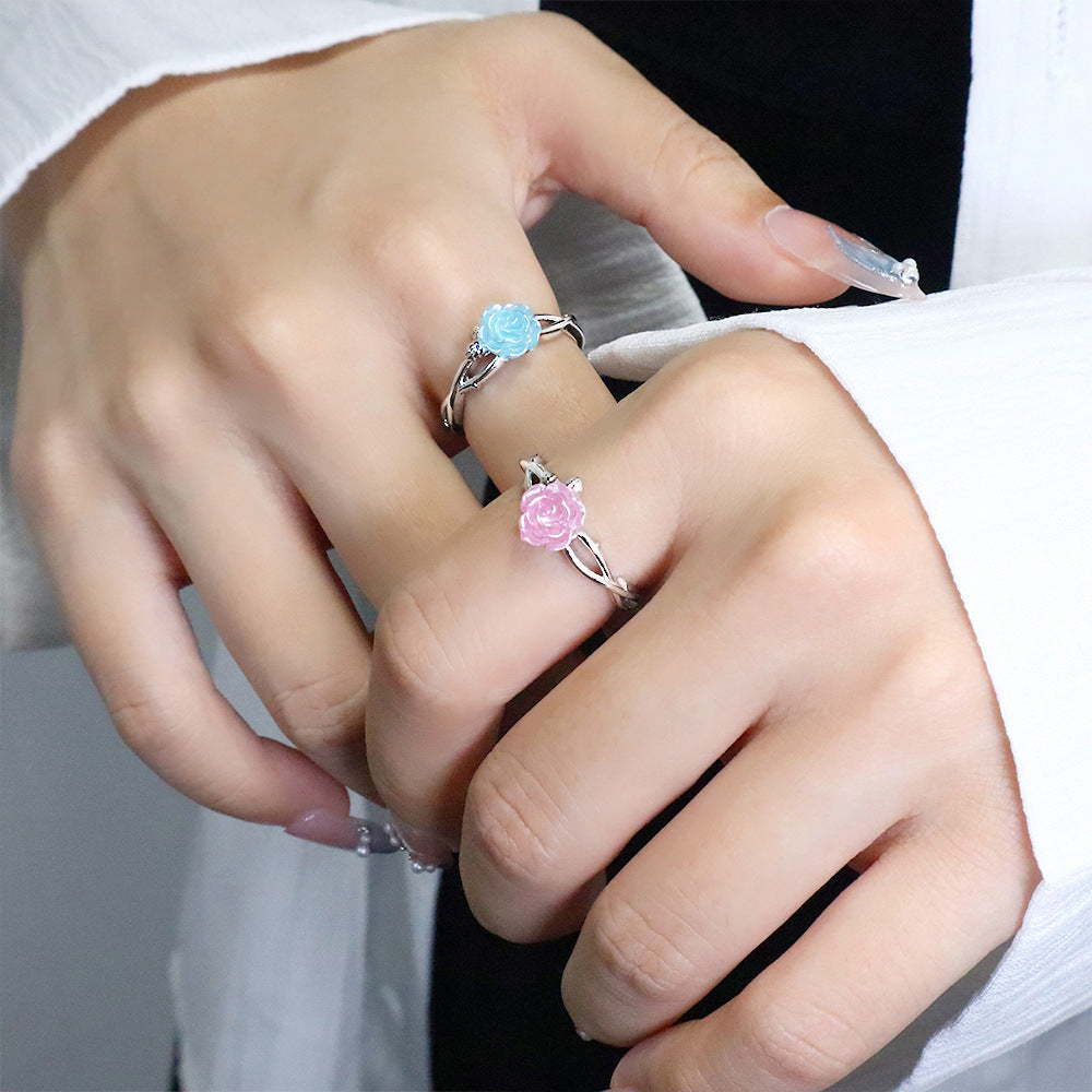 Wholesale Pink Blue Rose Ring Romantic Valentine' s Day Ring