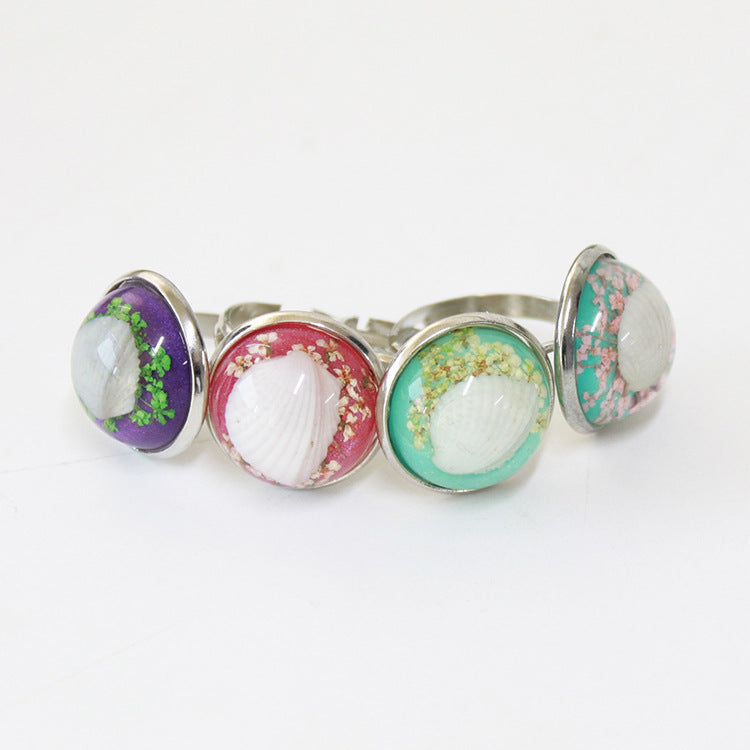 Wholesale 6pcs Real Flower Creative Floral Two-color Ring