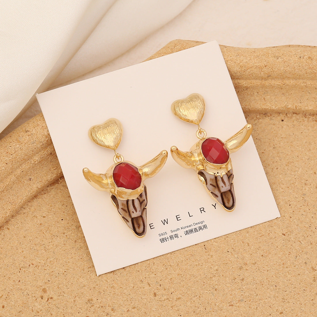 Wholesale Vintage Bull Head Temperament Stainless Steel Earrings