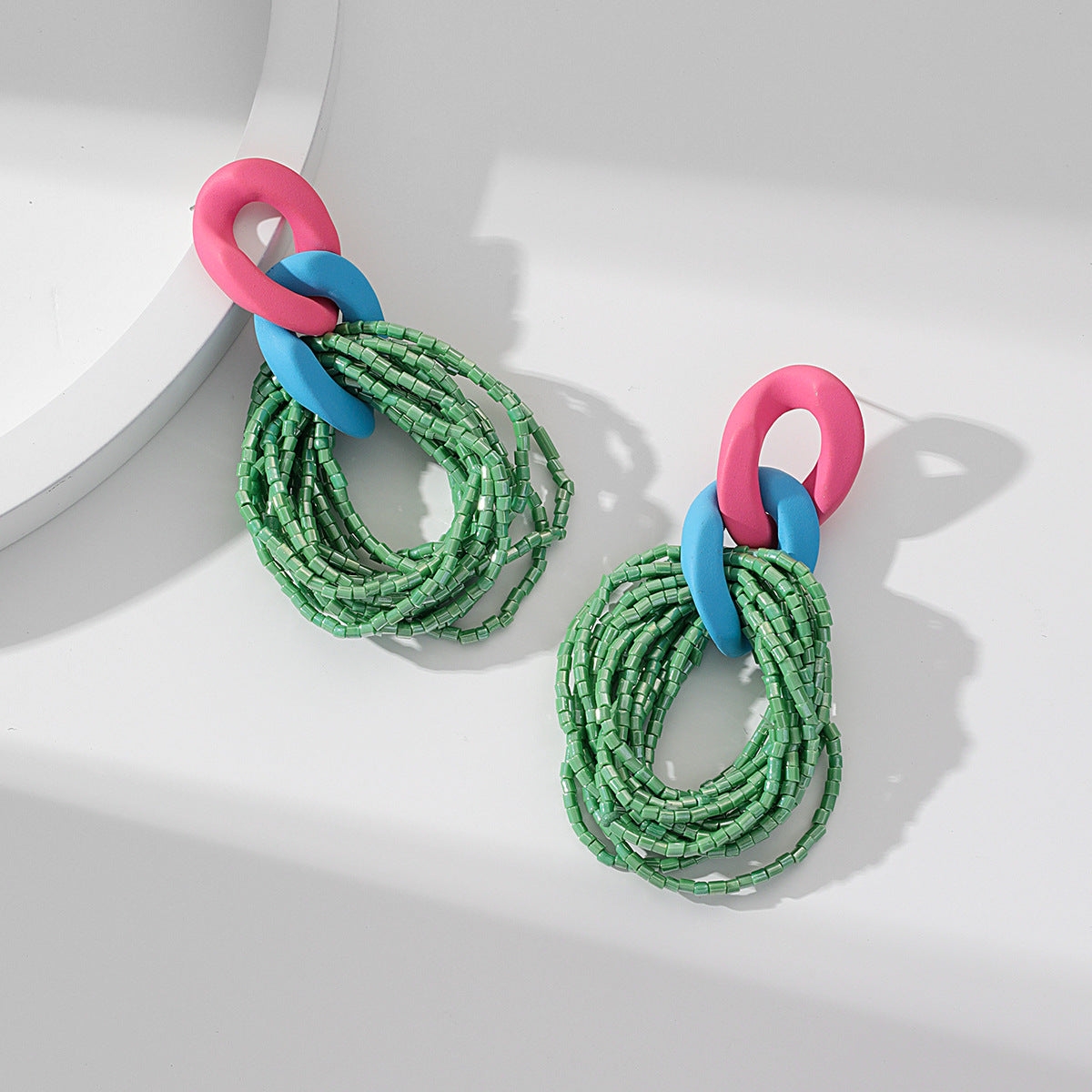 Wholesale Long Rice Bead Tassel Acrylic Earrings