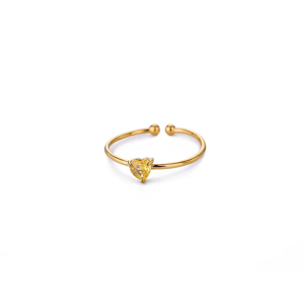 Wholesale Stainless steel zircon heart shaped open ring