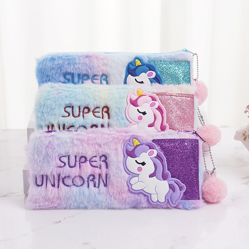 Wholesale Unicorn Colorful Plush Pen Bags