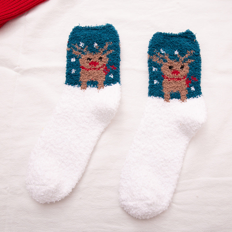 Wholesale Christmas Winter Women's Home Coral Plush Thick Sleeping Socks