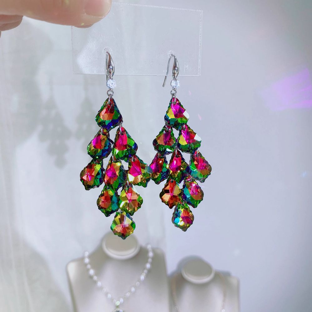 Wholesale 925 Silver Needle Exaggerated Crystal Simple Long Tassel High-end Earrings