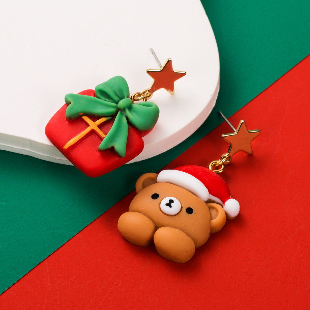 Wholesale Christmas S925 Silver Needle Earrings Asymmetric Elk Christmas Tree Elderly Snowflake Alloy Earrings