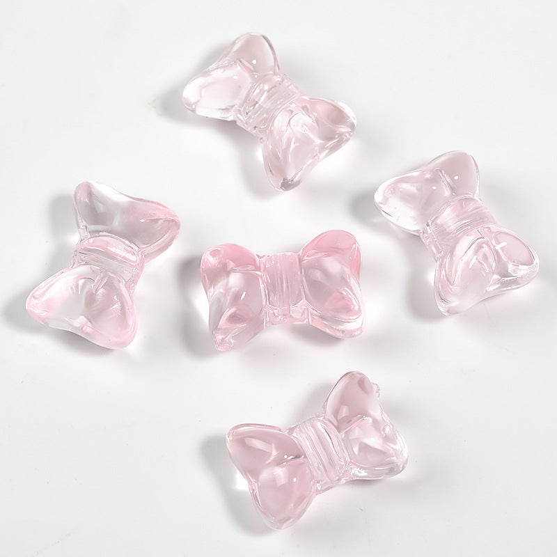 Wholesale 100pcs Three-dimensional Glass Bow, Vertical Hole Translucent Glass DIY Beads