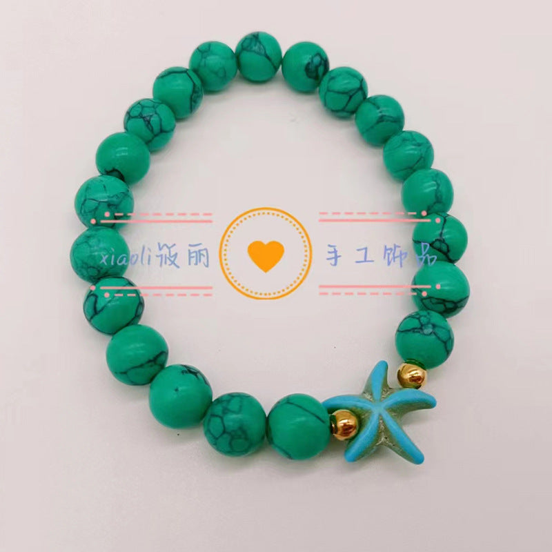 Wholesale Turtle Starfish Elastic Beaded White Blue Turquoise Bracelet