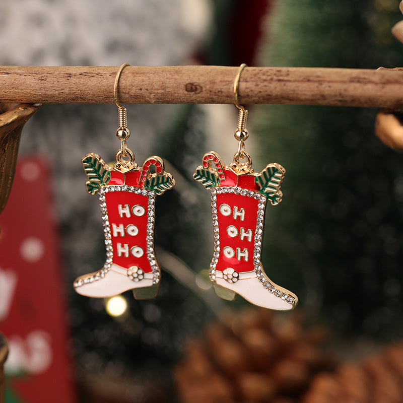 Wholesale Red and Green  Snowman Christmas Hat Earrings