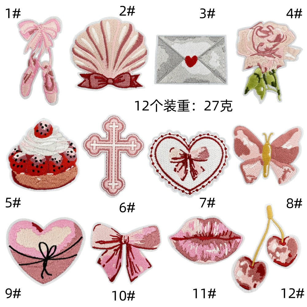 Wholesale Polyester Embroidered Sweet Heart Bow Patch For Girls Clothing Bag Decoration