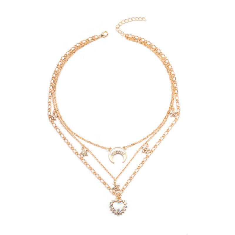 Wholesale Long crystal heart-shaped moon necklace
