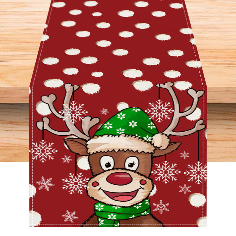 Wholesale Christmas Cartoon Elk Snowflakes Polka Dot Linen Decorative Tablecloth