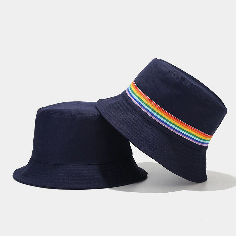 Sombrero de cubo de cinta de arco iris de algodón al por mayor de algodón