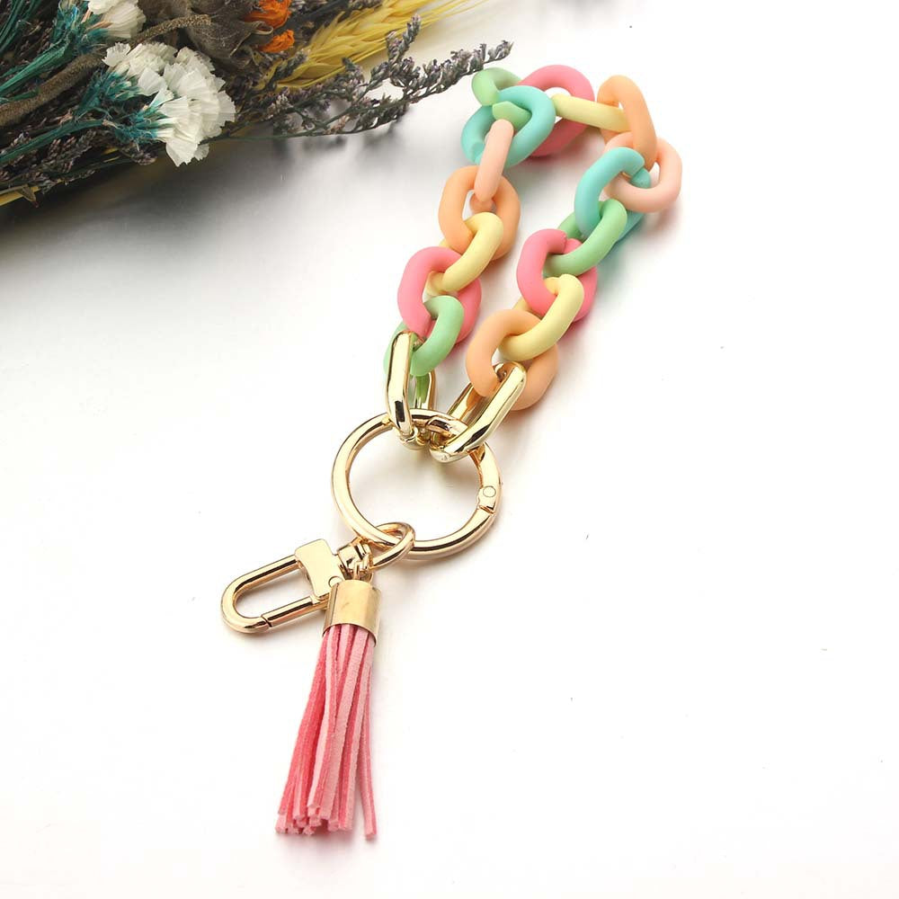 Wholesale Colorful PU Tassel Acrylic Wrist Keychain