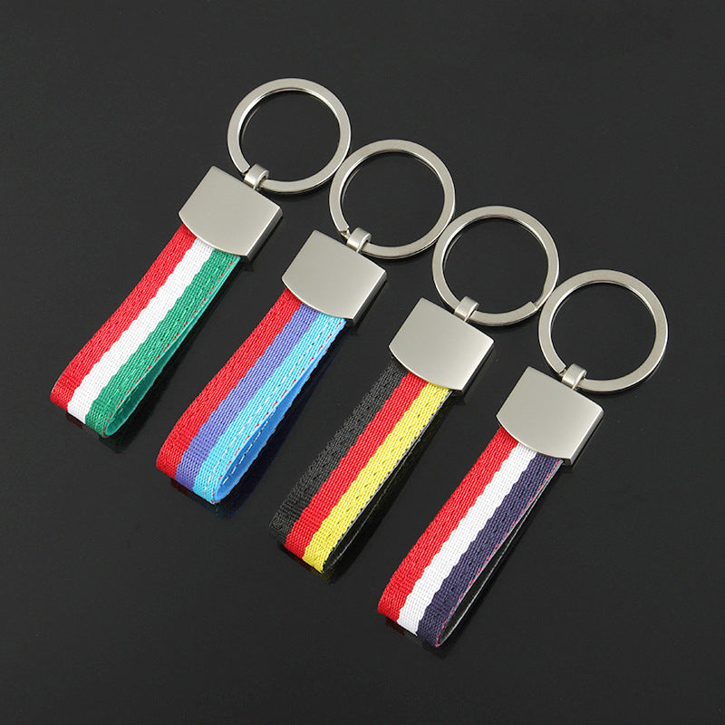 Wholesale 2pcs Three Color Nylon Woven Belt Zinc Alloy Keychain