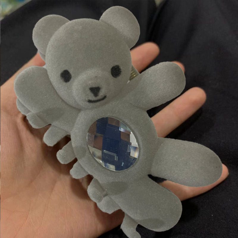 Wholesale Autumn and Winter Super Cute Flocking Waving Bear Rhinestone Disc Hair Shark Clip Valentine's Day Hair Accessories