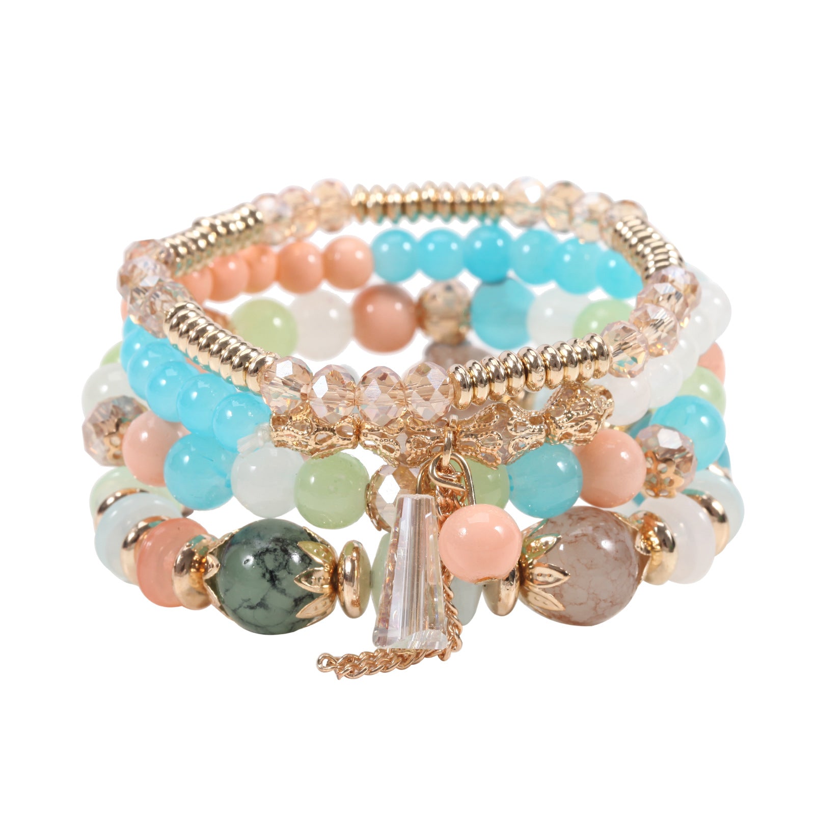 Wholesale Bohemian Imitation Agate Chain Tassel Colored Glass Electroplated Crystal Bracelet