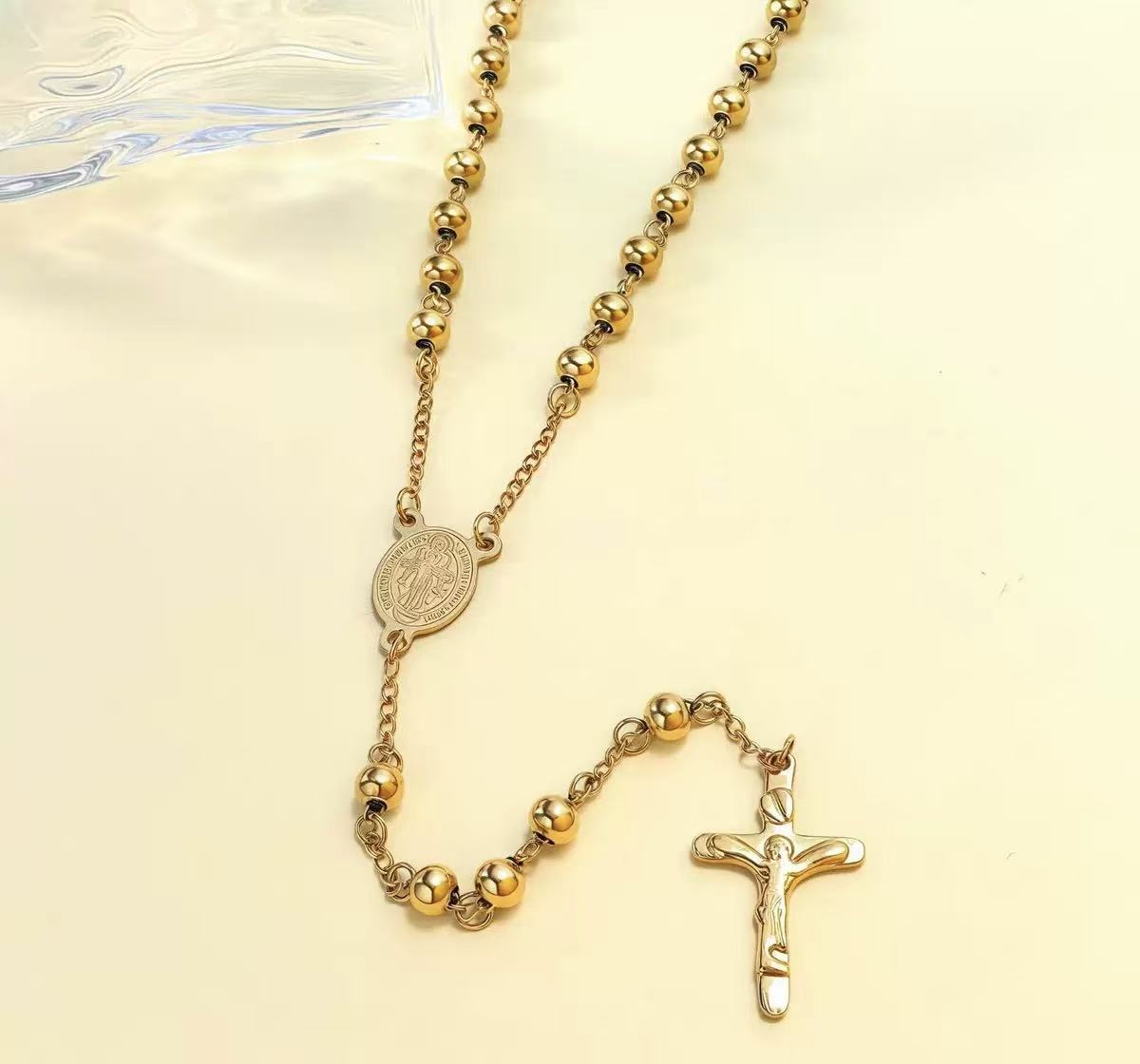 Wholesale Golden oval cross Pendant Stainless Steel Necklace