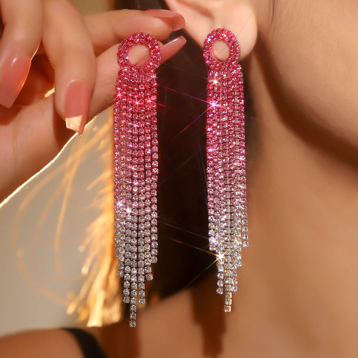Wholesale Rhinestone Long Tassel Earrings