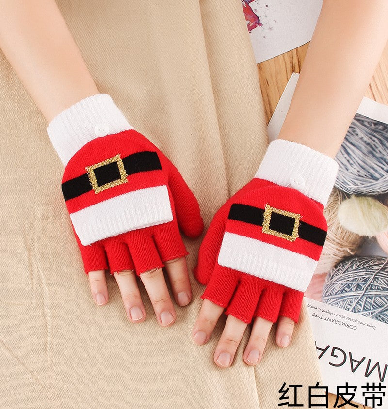 Wholesale Christmas Winter Half Finger Flip-up Cold-proof Warm Knitted Gloves
