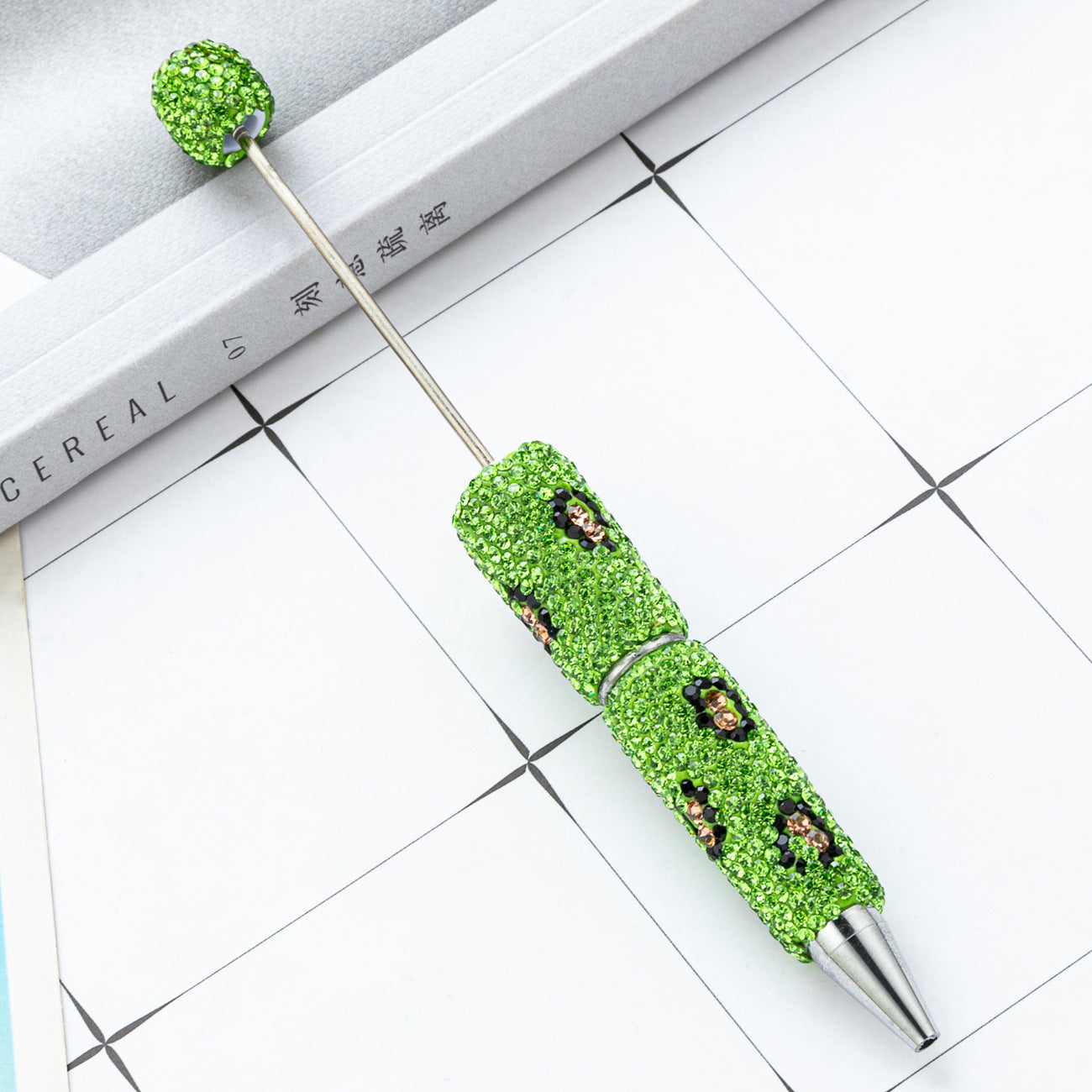 Wholesale Leopard print multi-color plastic diamond studded  beadable pens