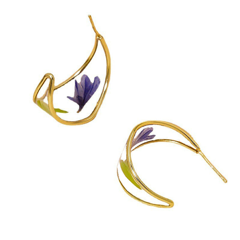 Wholesale Alloy Epoxy Leaf Everlasting Flower C Shape Earrings
