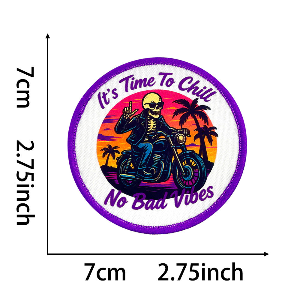 Wholesale Trendy Round Embroidered Patches With Fun Beach Skull Coffee Mom Themes Iron On DIY Appliques For Clothing And Bags Fashion Accessory