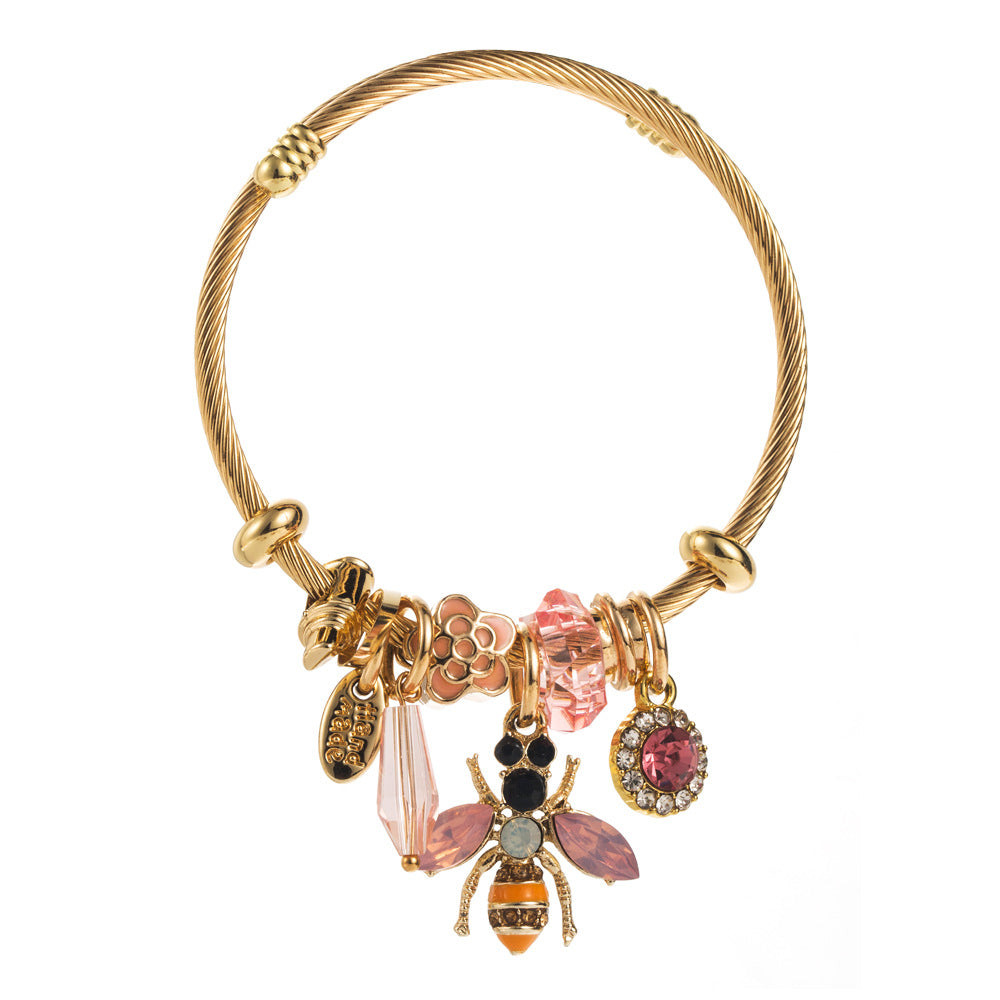 Wholesale Diamond studded bead bee adjustable Titanium Steel Bracelets