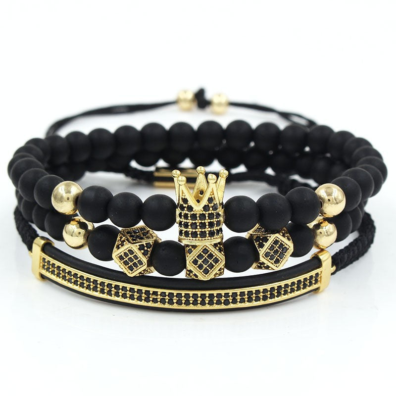 Wholesale Punk Bracelet Micro-set Zircon Diamond Ball Skull Set Bracelet Men's Bead Bracelet