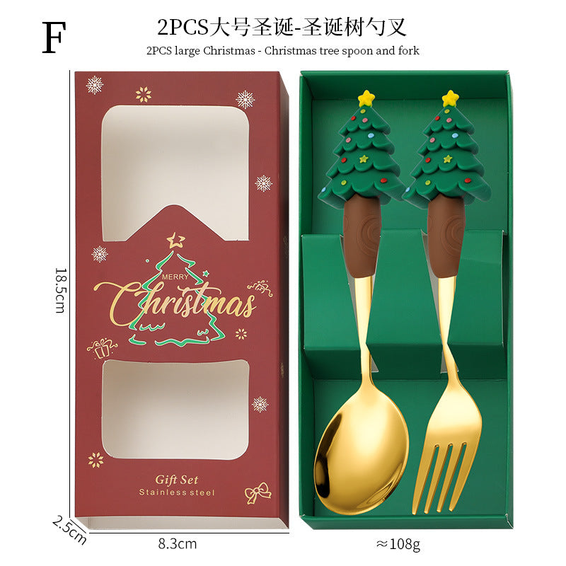 Wholesale Cartoon Christmas Dessert Fork and Spoon Cutlery Set