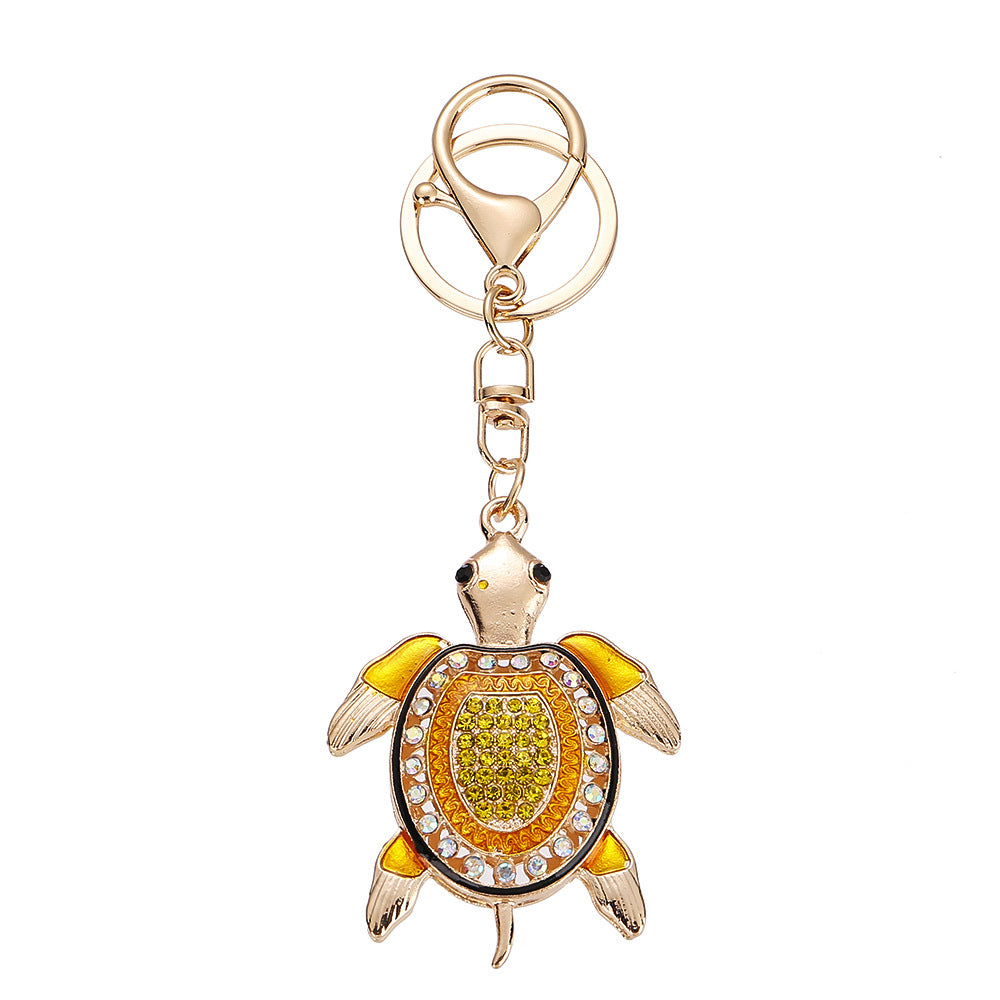 Wholesale Colorful diamond studded cute marine turtle metal keychain