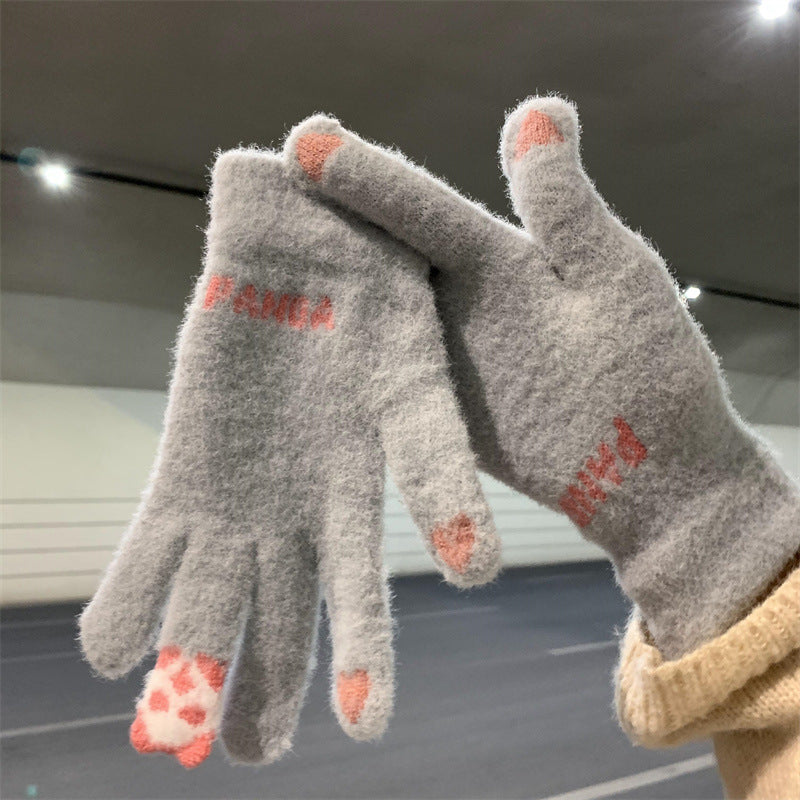 Wholesale Woolen Touch Screen Autumn and Winter Cycling Thickened Cold-proof Knitted Gloves