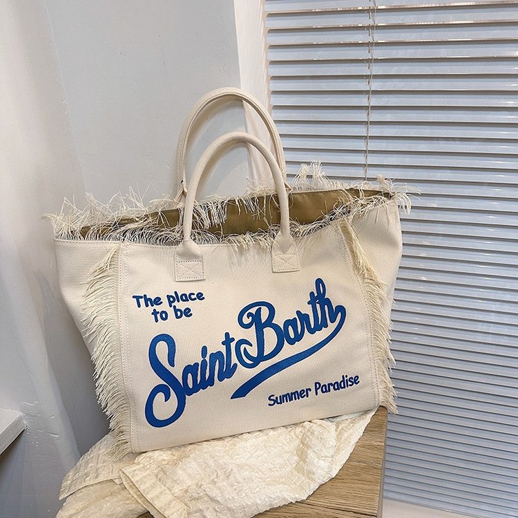 Wholesale Letter Tassel Simple Commuter Large Capacity Shoulder Canvas Bag