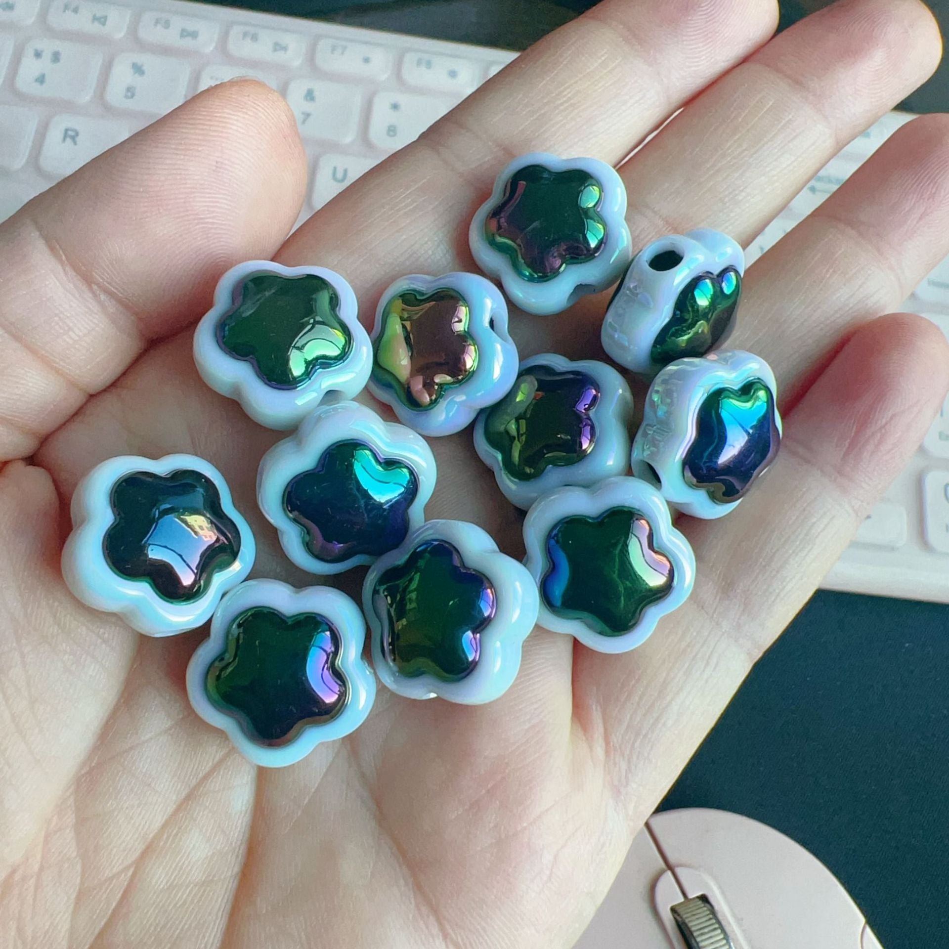 Wholesale of 10PCS Acrylic UV Coated Dark Series Straight Hole Beads