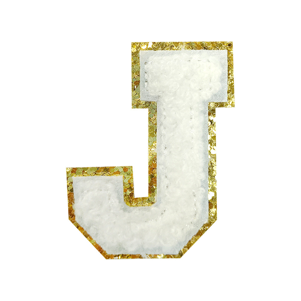 Wholesale White Towel Embroidered Alphabet Patches A Z With Gold Glitter Stylish DIY Accessory For Coats And Crafts