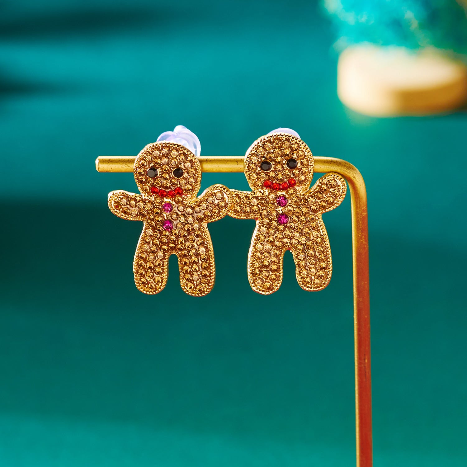 Wholesale Cute Christmas Gingerbread Man Earrings with Full Rhinestones