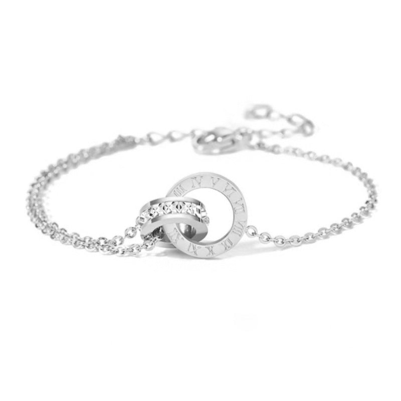 Wholesale Plated Titanium Steel Roman Numeral Double Ring Sparkling Collarbone Necklace 3 Piece Set Women S Everyday Wear