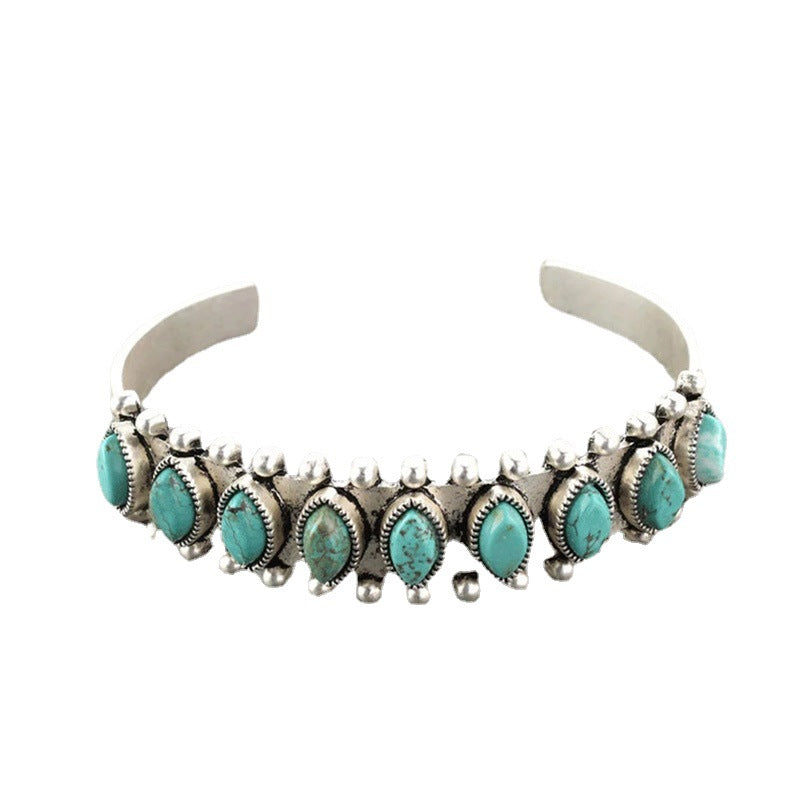 Wholesale Bohemian Vintage Natural Turquoise Open Bracelet